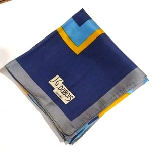 J.D Dubois Colorful Design Blue, yellow Silk Scarf 30x30 - inch Good Condition